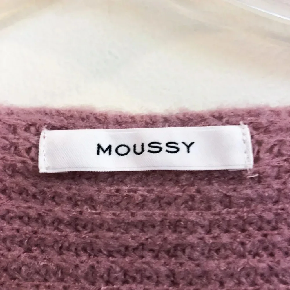 Moussy Pink V Neck Knit Designer Classic Pullover Jumper Sweater Women's OS